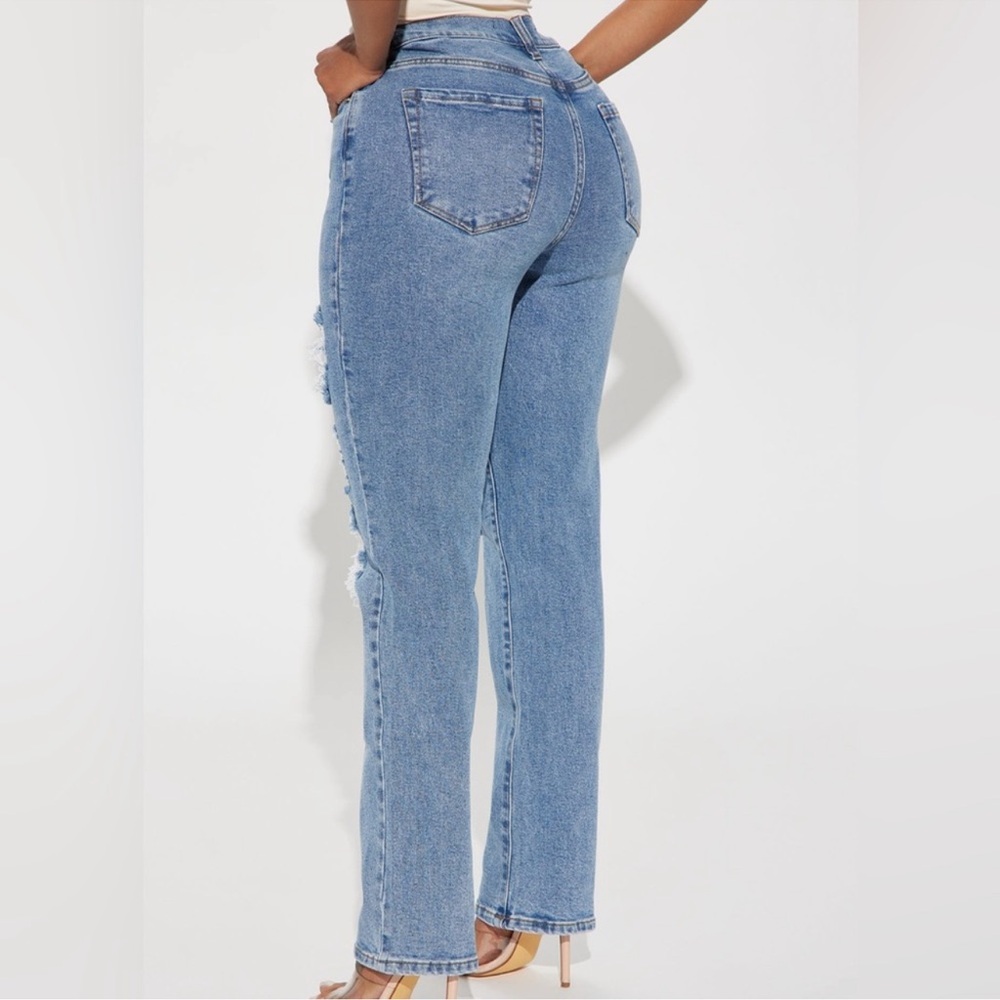 Fashion Nova | Because I Said So Destroyed Mom Jeans Medium Blue Wash Sz 20 - Picture 2 of 10